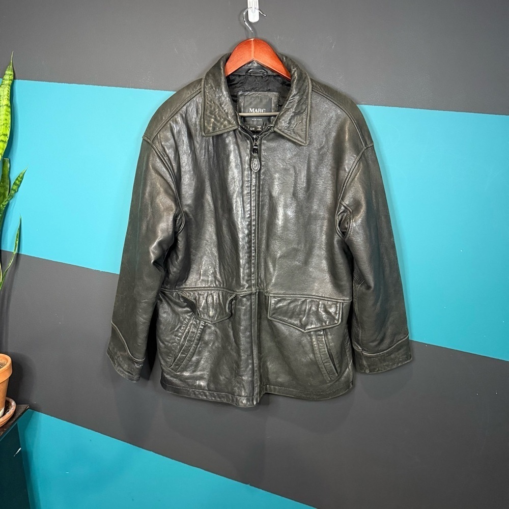 Marc New York Black Genuine Leather Field Jacket size Small Vintage